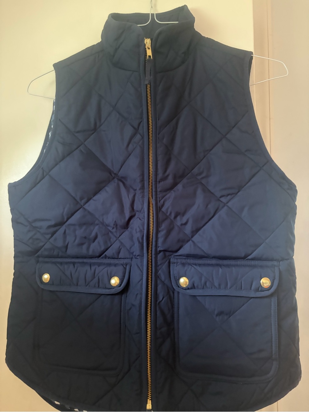 NEW J Crew Factory Quilted Navy Women’s Vest with Gold Hardware